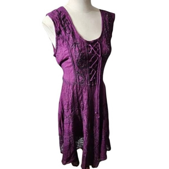 Advanced Apparels Purple Dress Embroidered Lace Up Whimsy Sleeveless Casual L/XL - Picture 1 of 5